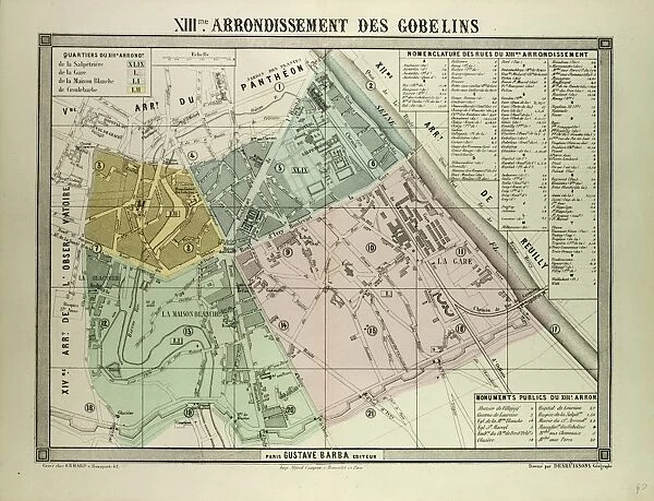 Map of the 13th Arrondissement Des Gobelins, Paris, France