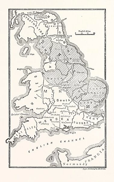 Map of England Showing the Anglo-Saxon Kingdoms and Danish Districts