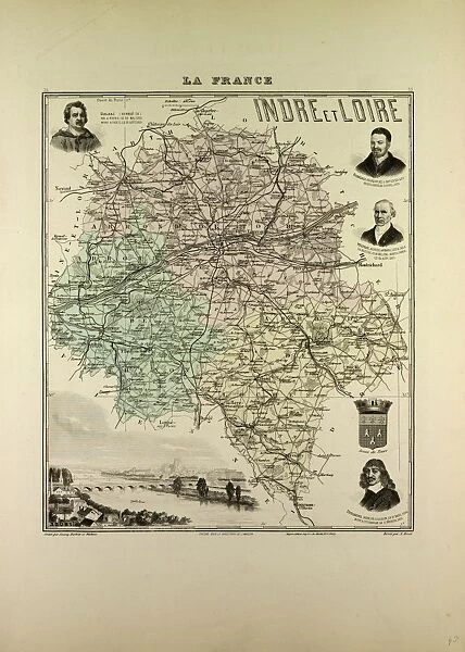 Map of Indre and Loire, 1896, France