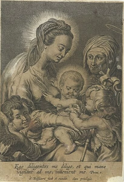 Mary with Child and John the Baptist as a child with Anna, print maker: Schelte Adamsz