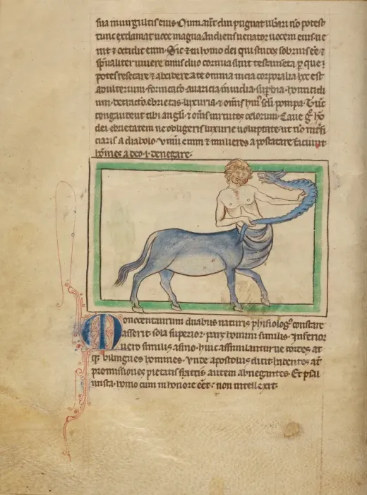 Framed Print : A Monocentaurus Print, ink and body color on parchment