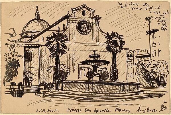 Oscar F. Bluemner, Piazza S. Spirito, Florence, American, 1867 - 1938, 1912, pen