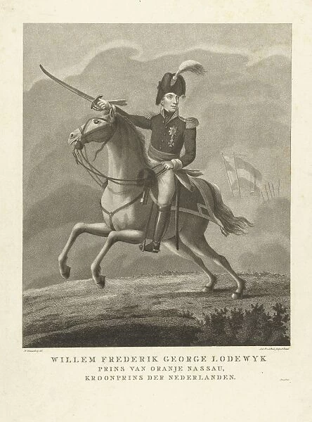 Portrait of King William II on horseback, Antonie and Pieter van der Beek, 1795 - 1821