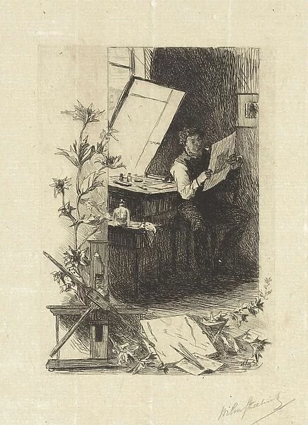 Print Maker in his workshop, Willem Steelink (II), 1866 - 1928