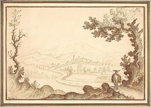 Remigio Cantagallina, Italian (1582-1583-1656), A Landscape Near Pecchio, pen