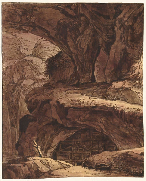 Rocky Landscape Cave Chapel 19th century Attributed