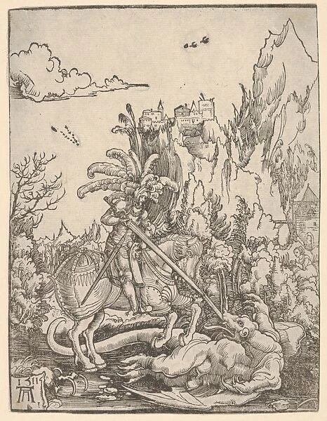 Saint George Killing Dragon 1511 Woodcut Sheet