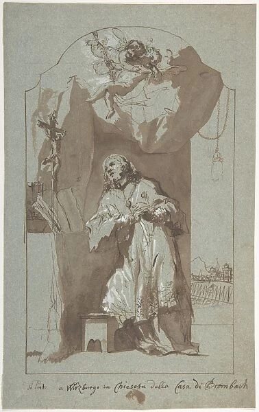 Saint John Nepomuk Praying 1720-59 Pen brown ink
