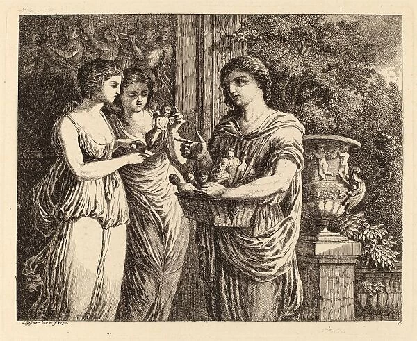 Salomon Gessner, Figurine Seller with Two Girls, Swiss, 1730 - 1788, 1770, etching