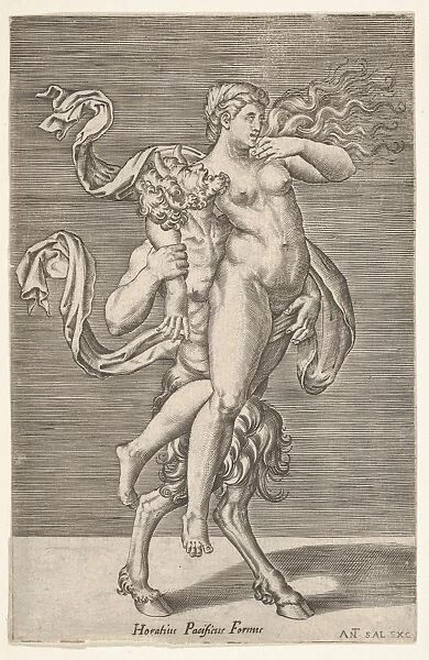 Satyr carrying nymph right arm wrapped satyr