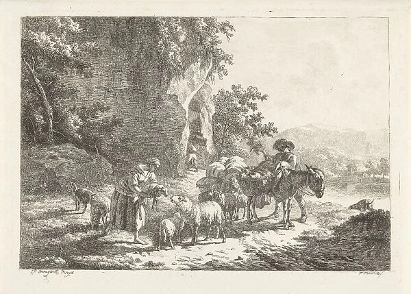 Shepherds with herd near cave, Frederic Theodore Faber, 1807