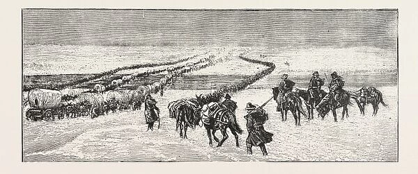 The Sioux War: the Powder River Expedition Crossing the Platte River, Engraving 1876