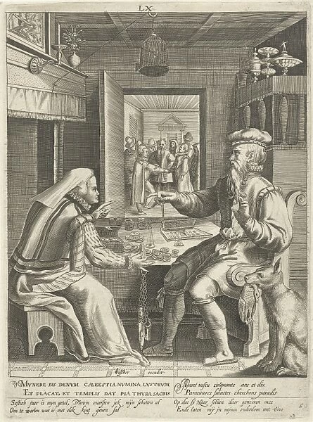 Sixth life of sixty years with man counting his money with his wife, Assuerus van