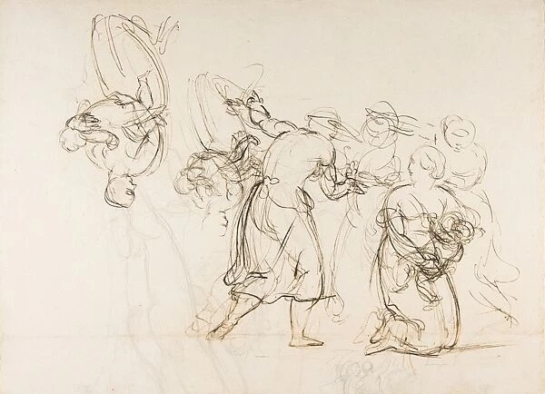 Sketch Judgment Solomon verso Dancing Mythological Figures