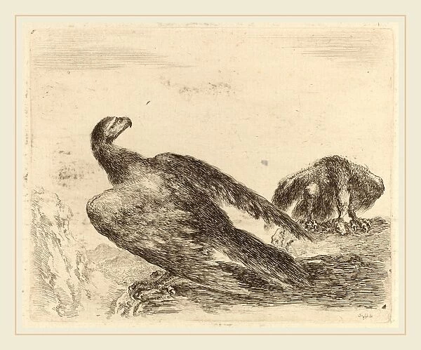 Stefano Della Bella (Italian, 1610-1664), Two Eagles on a Promitory, etching on laid