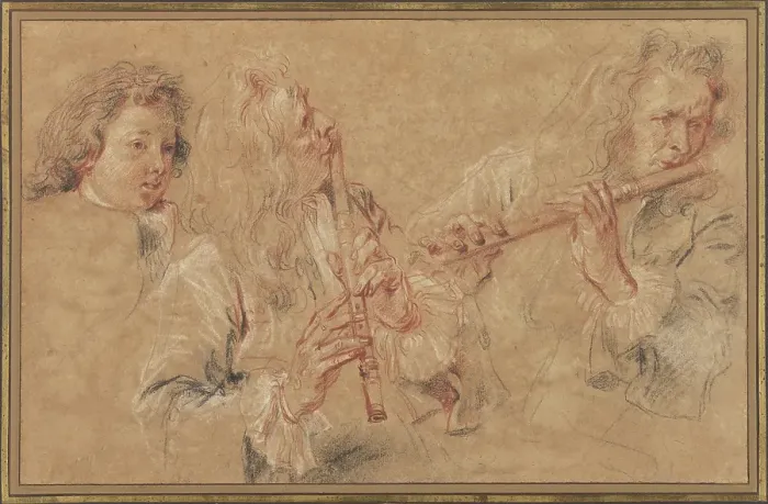 Framed Print : Two Studies of a Flutist Print, Red and black chalk on buff paper Framed Print : Two Studies of a Flutist Print, Red and black chalk on buff paper