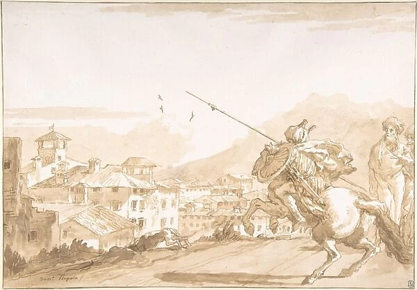 Turkish Lancer Onlookers Approaching Town 1760-70