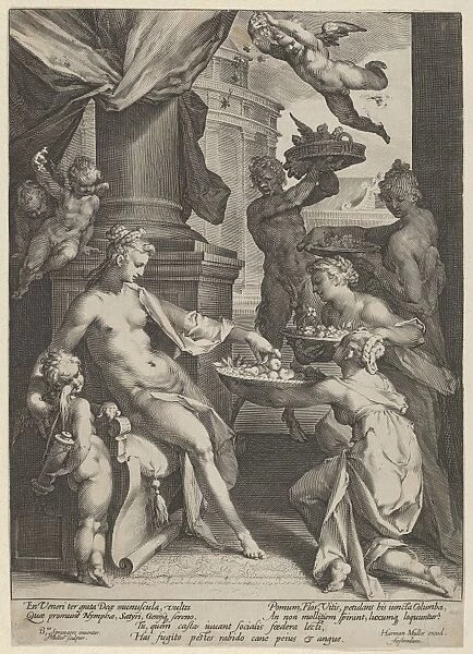 Venus Honored Nymphs ca 1591 Engraving Sheet