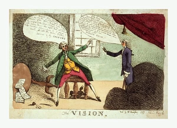 The vision, engraving 1785, a young man, possibly William Pitt, the younger, being