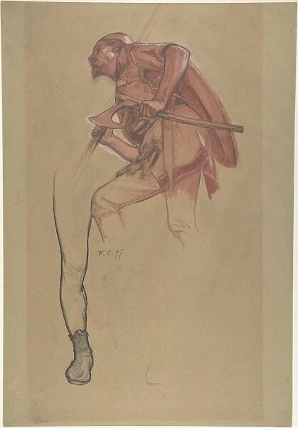Warrior Axe Study Leg 1897 Graphite red white oil paint