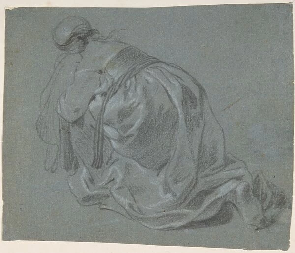 Weeping Woman Kneeling 17th century Black chalk