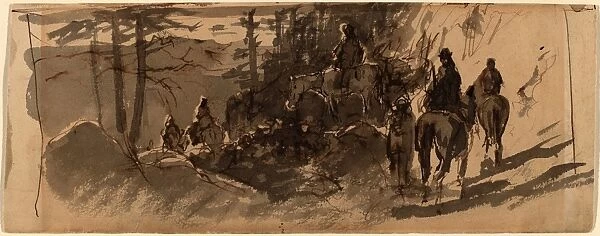 William Keith, In the Sierras, A Pack Train, American, 1839 - 1911, pen and brown