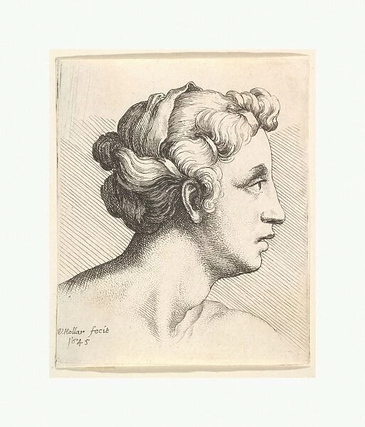 Woman bound tress hair profile right 1645 Etching
