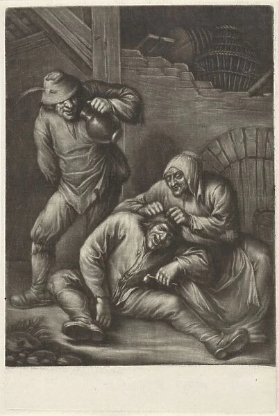 A woman delouse a man, Jan van Somer, Willem Basse, 1655-1700