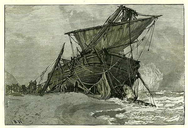 wreck, tally ho, eastbourne, u. k. 1887, vintage, old print, 19th century, victorian