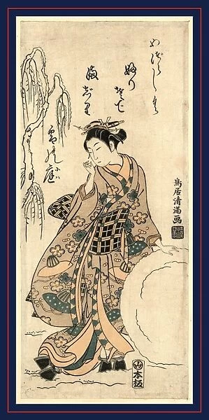 Yukidama o tsukuru musume, Young lady making a snowball. Torii, Kiyomitsu, 1735-1785