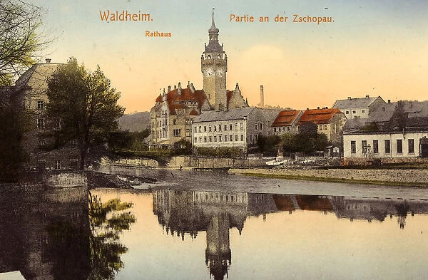 Zschopau river Water reflections Saxony Rathaus Waldheim