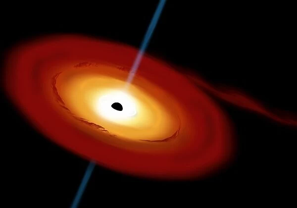 Artists depiction of a black hole and its accretion disk in interstellar space