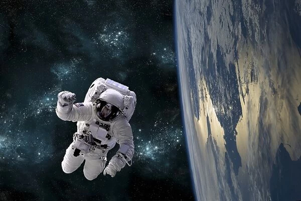 An astronaut floating above Earth