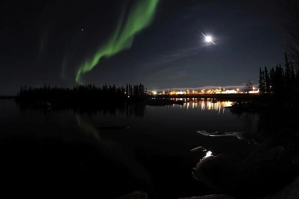Aurora borealis over Long Lake, Northwest Territories, Canada
