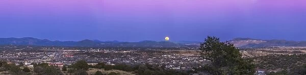 Belt of Venus and full moon rising over Silver City, New Mexico