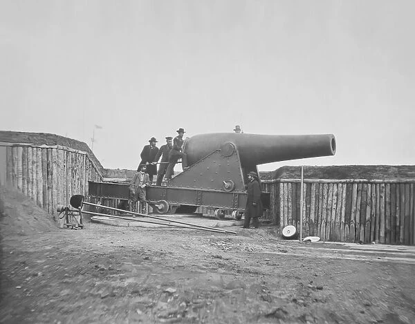 Cannon mounted in Fort at Battery Rodger during American Civil War