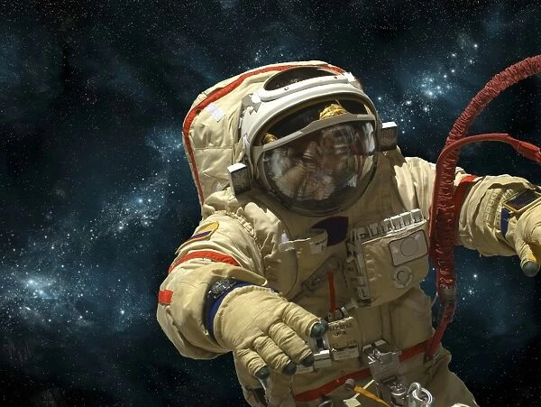 A cosmonaut against a background of stars
