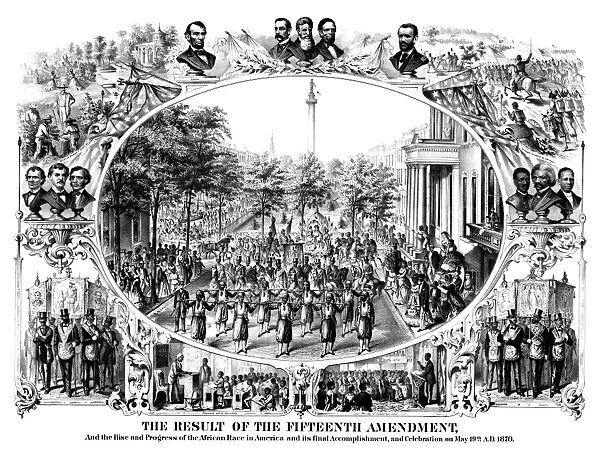 Digitally restored Civil War print of The Fifteenth Amendment and Its Results