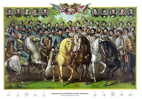 Digitally restored print featuring Prominent Union and Confederate Generals