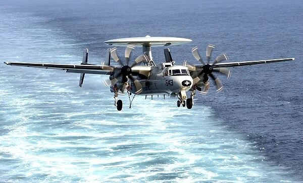 An E-2C Hawkeye prepares for an arrested landing