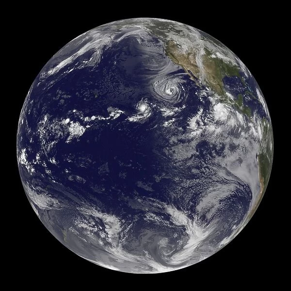 Full Earth showing various tropical storms