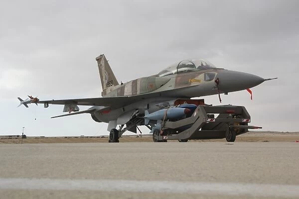 An F-16I Sufa of the Israeli Air Force ready to be armed with practice bombs