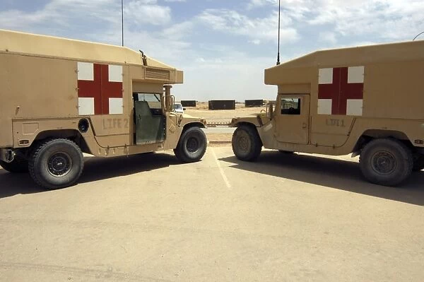 Field ambulances. Al Asad, Iraq -LIFE 1 and LIFE 2 field ambulances sit