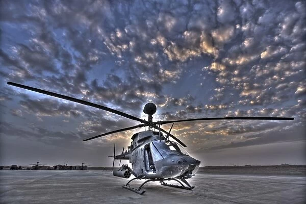 High dynamic range image of a stationary Kiowa OH-58D helicopter