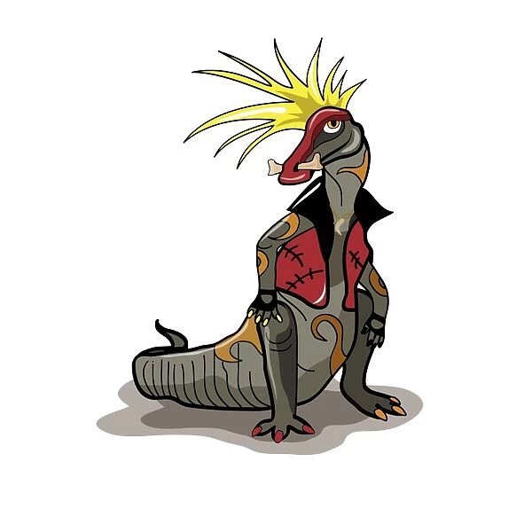 Illustration of a Hadrosaurus dinosaur dressed as a punk