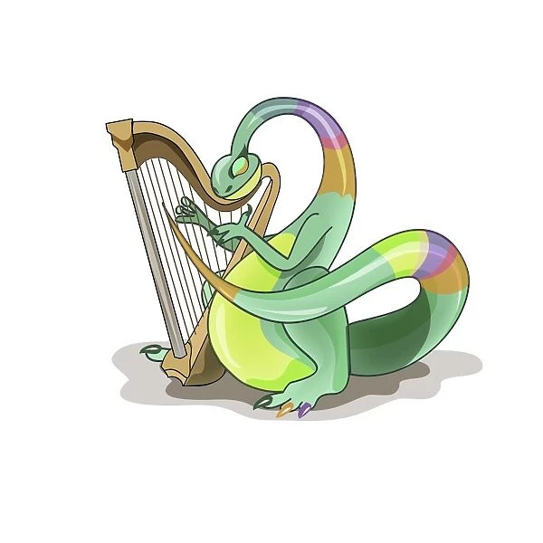Illustration of a Plateosaurus playing the harp