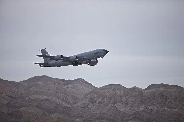 A KC-135 Stratotanker takes off from Nellis Air Force Base, Nevada