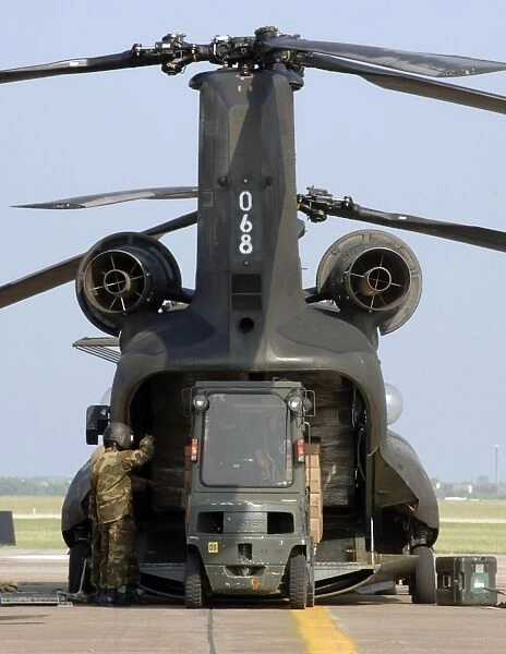 Loading of relief supplies into a CH-47 Chinook