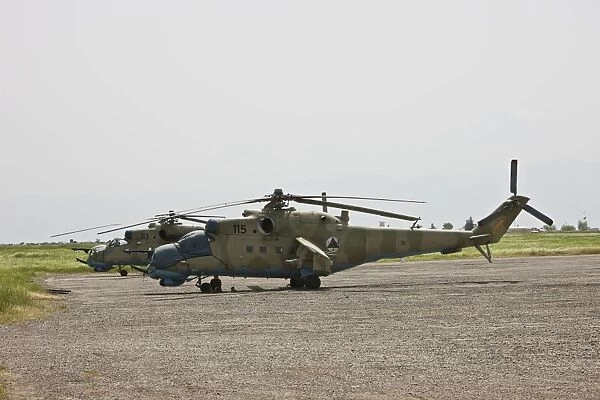 An Mi-35 attack helicopter at Kunduz Airfield, Afghanistan