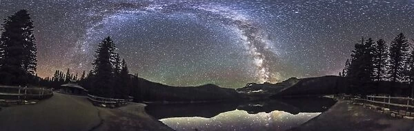 Milky Way panorama at Cameron Lake, Alberta, Canada